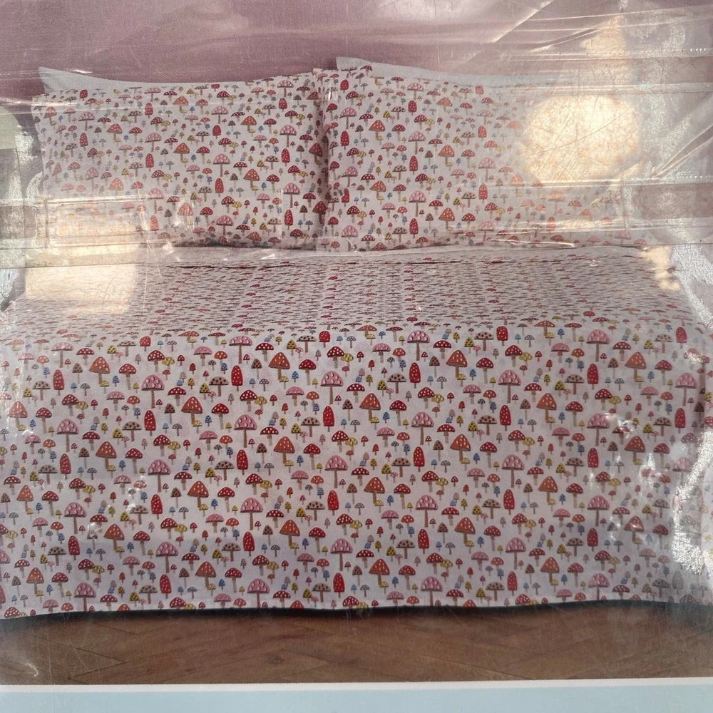 Cath Kidston Sheet Set Full Russet Mini Mushrooms 200TC Cotton Percale Woodland